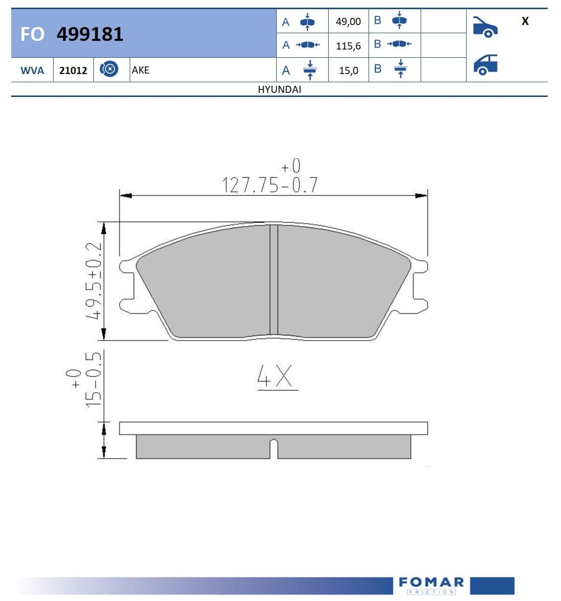 Тормозная колодка Fomar FO 499181