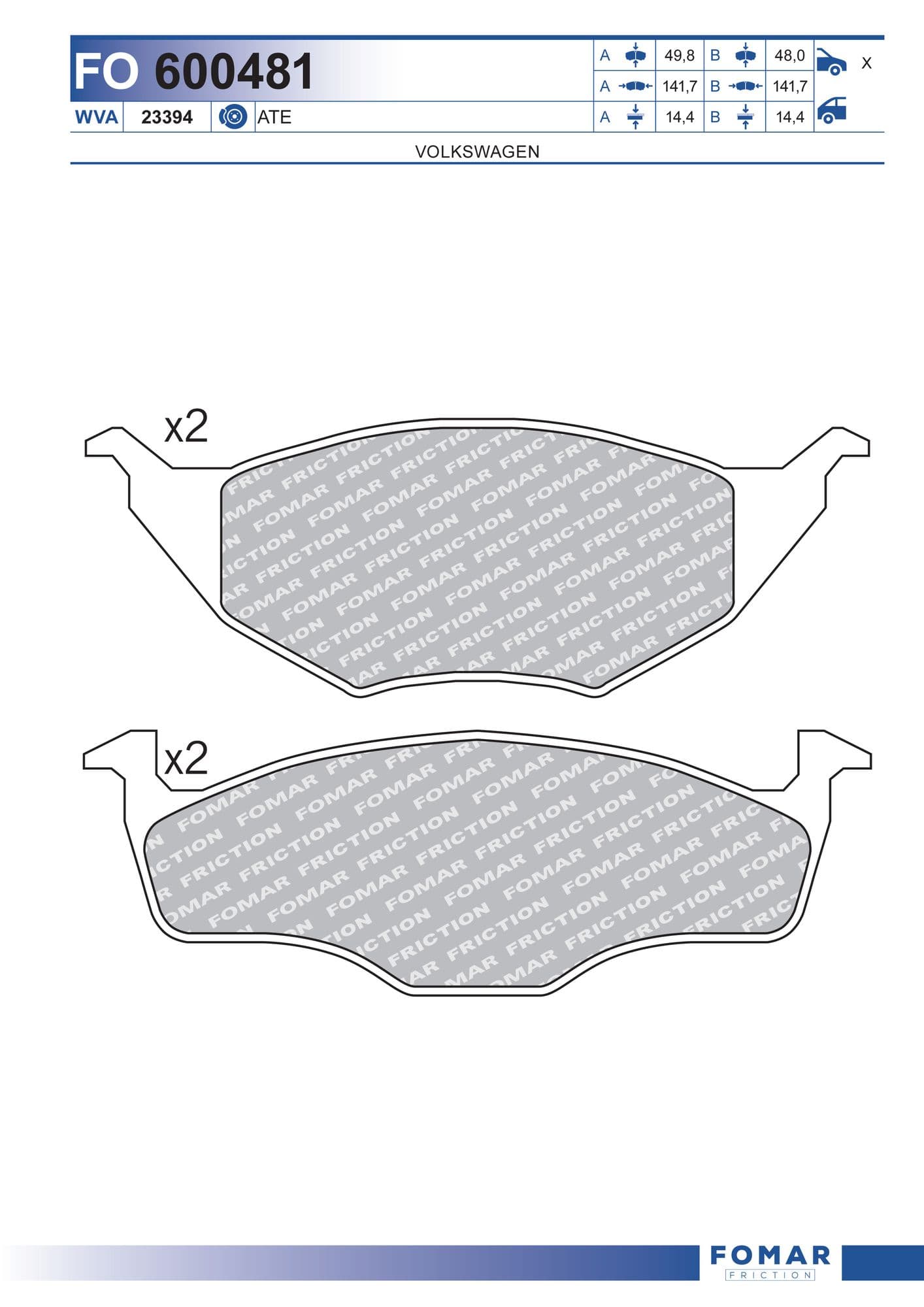 Fomar FO 600481 brake pad