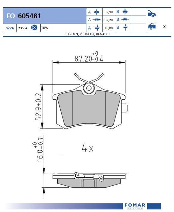 Тормозная колодка Fomar FO 605481