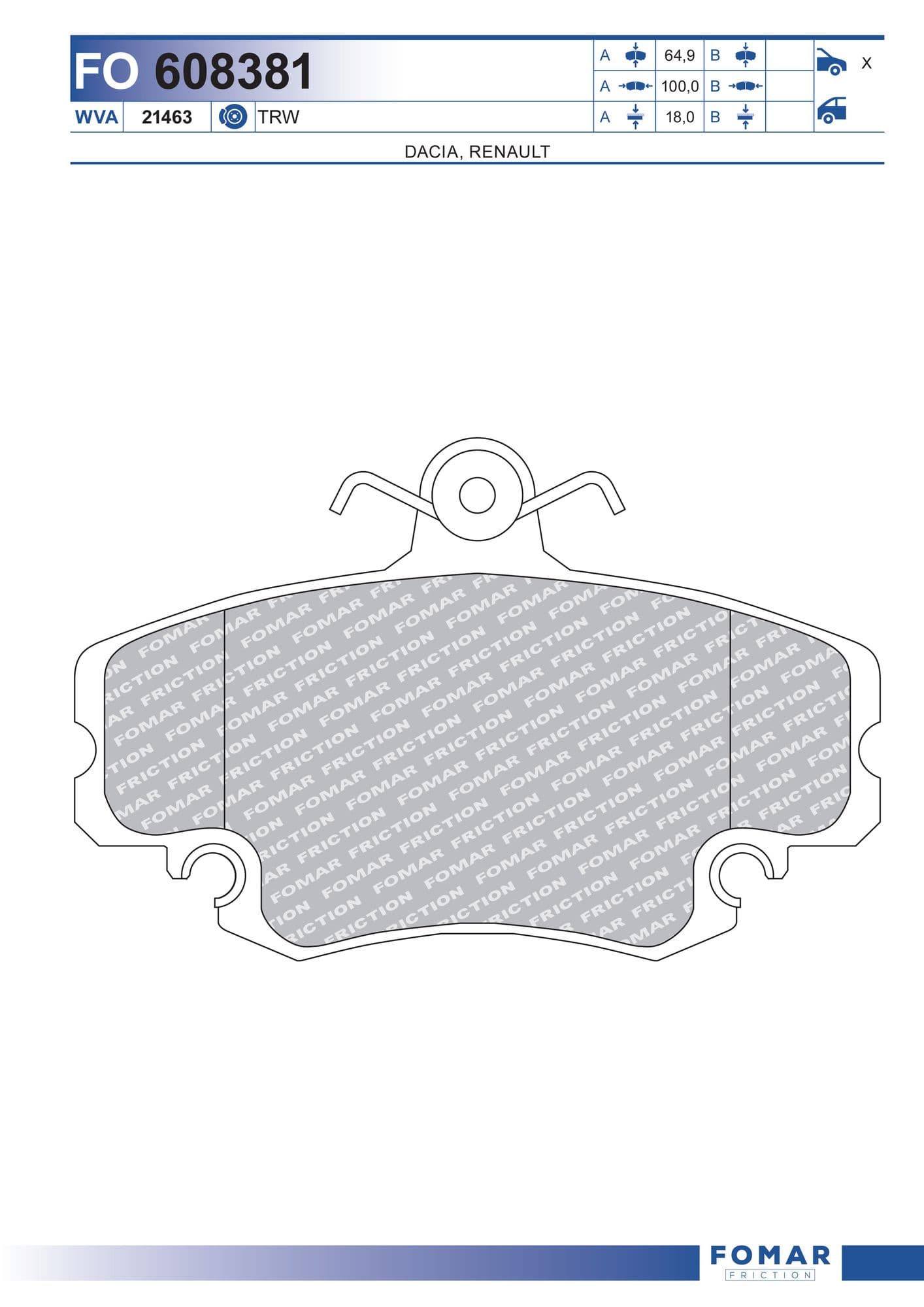 Fomar FO 608381 brake pad