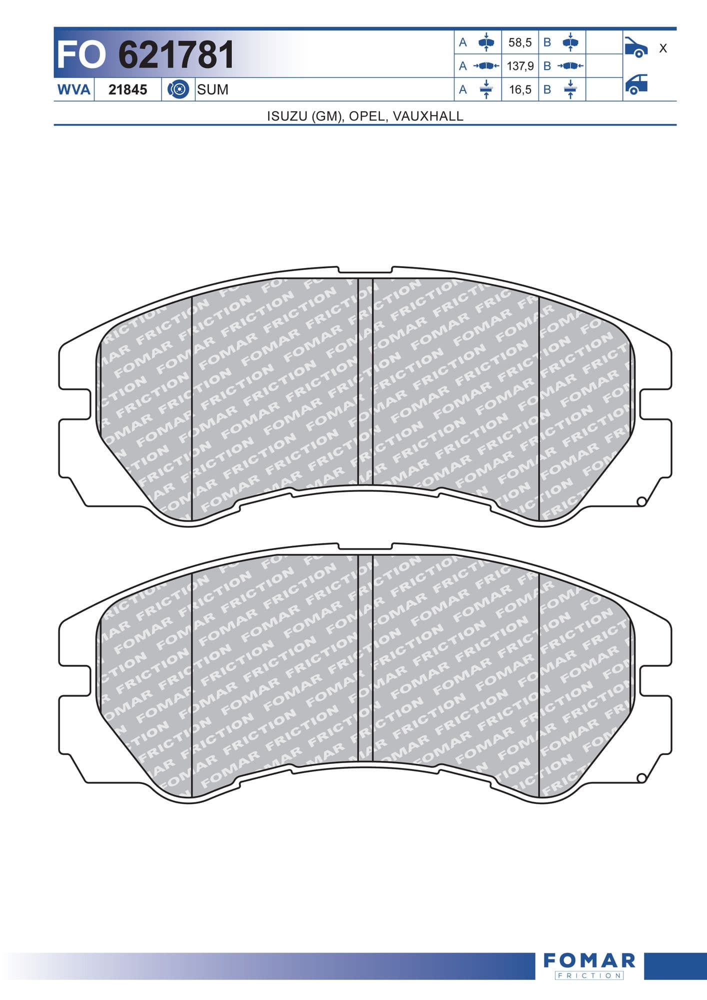 Тормозная колодка Fomar FO 621781