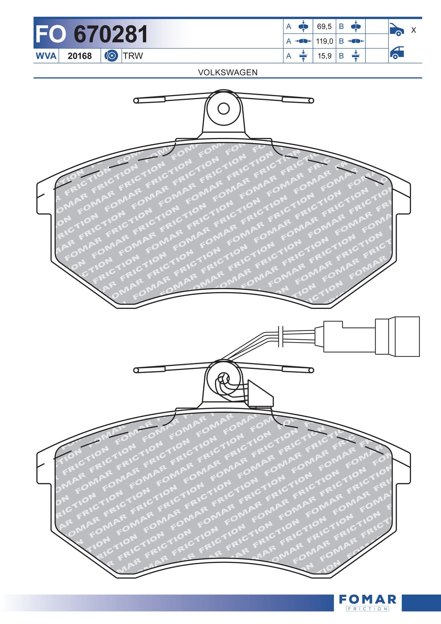 Тормозная колодка Fomar FO 670281