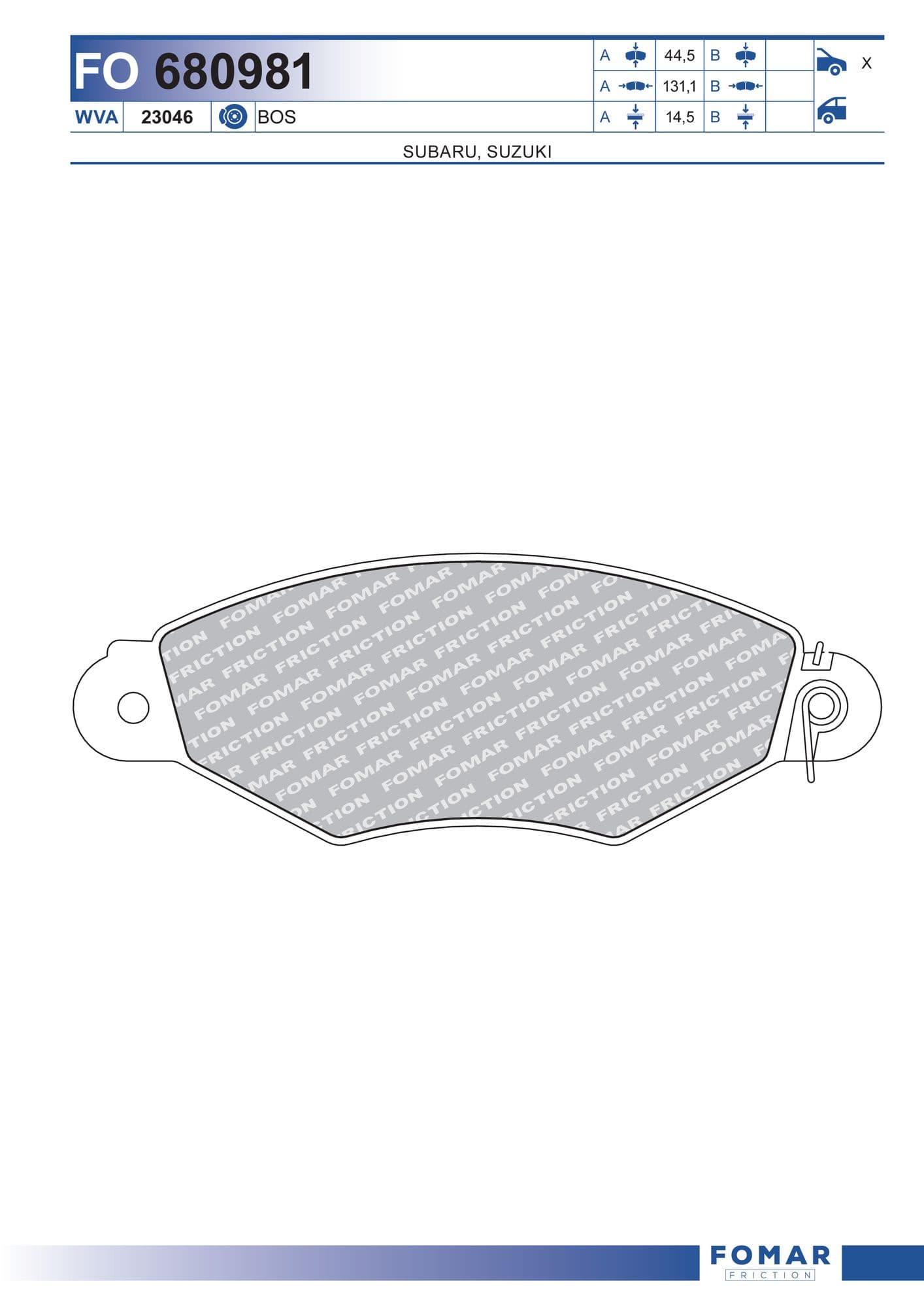 Fomar FO 680981 brake pad