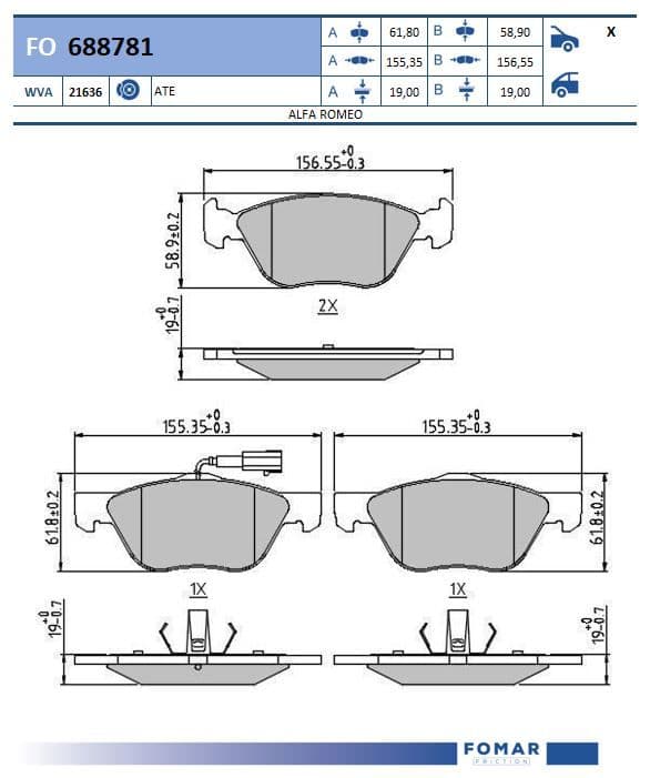 Тормозная колодка Fomar FO 688781