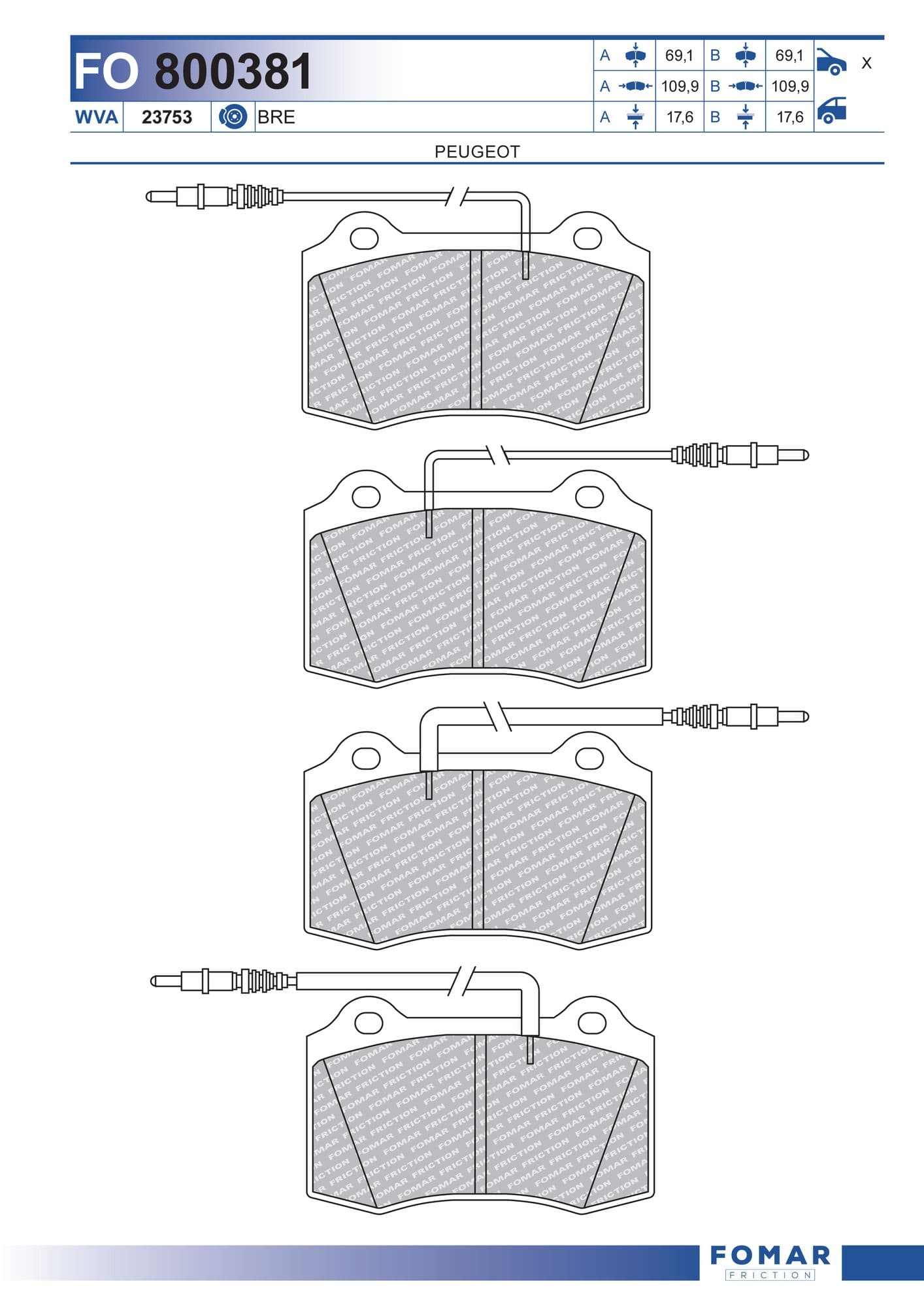 Тормозная колодка Fomar FO 800381