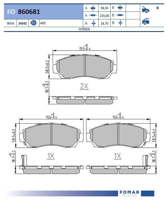 Тормозная колодка Fomar FO 860681