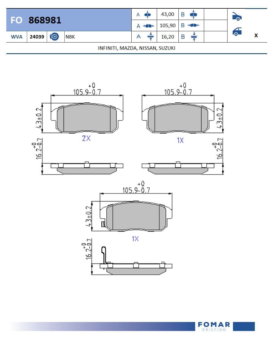 Fomar FO 868981 brake pad